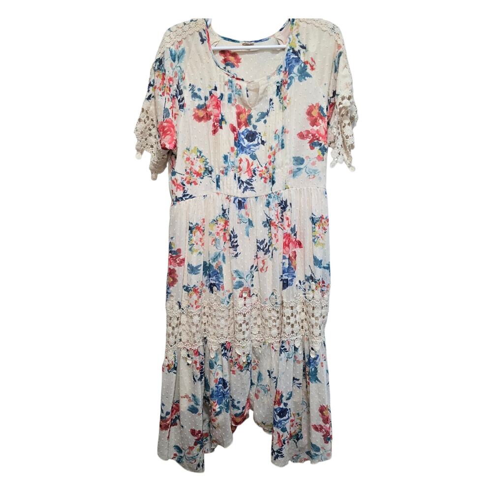 Reba Floral Lace Dress XL Cream Boho Swiss Dot Cottagecore